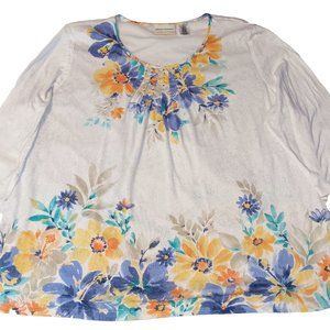 Alfred Dunner Women's (1X) White/Blue/Purple/Yellow/Orange/Green Top